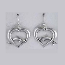 Dolphin on Heart Sterling Silver Wire Earrings | Kabana Jewelry | Ke423