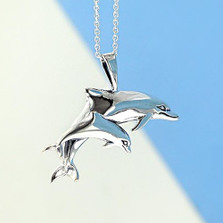 Dolphin Pair Sterling Silver Pendant Necklace | Kabana Jewelry | KP118