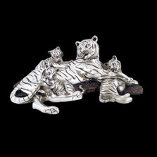 Silver Plated Tiger Mom-3 Cubs Sculpture | 8023 | D'Argenta