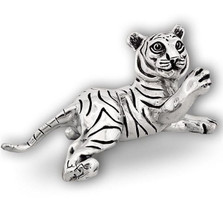 Silver Tiger Cub Sculpture Paw Up | A52 | D'Argenta