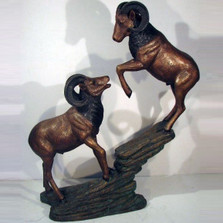 Ram Pair on Rocks Life Size Bronze Outdoor Statue | Metropolitan Galleries | MGISRB49602