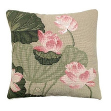 Lotus Flowers Needlepoint Down Pillow | Michaelian Home | MICNCU344B