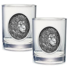 Lion Double Old Fashioned Glass Set of 2 | Heritage Pewter | HPIDOF213