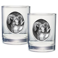 Bighorn Sheep Double Old Fashioned Glass Set of 2 | Heritage Pewter | HPIDOF214