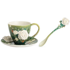 Van Gogh White Roses Cup Saucer Spoon | FZ02461 | Franz Porcelain Collection