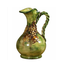 Antique Green with Grapes Ceramic Pitcher | Intrada Italy | INTMAJ8075