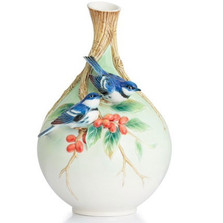 Cerulean Warblers/Coffee Tree Vase | FZ02877 | Franz Porcelain Collection -2