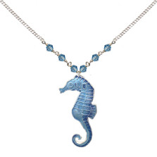 Blue Seahorse Cloisonne Small Necklace | Bamboo Jewelry | bj0030sn