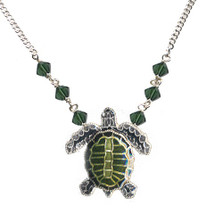 Olive Ridley Sea Turtle Cloisonne Small Necklace | Bamboo Jewelry | BJ0075sn