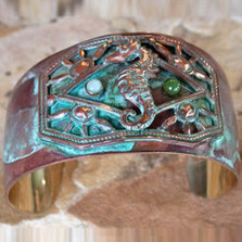 Seahorse Verdigris Brass Cuff Bracelet | Elaine Coyne Jewelry | ECGOCP9246cf