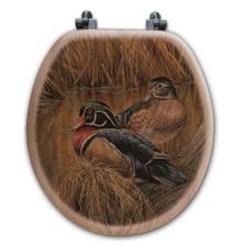 Wood Duck Oak Wood Round Toilet Seat "Back Waters" | Wood Graphixs | WGIBWWD-R