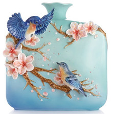 Jovial Bluebird and Cherry Blossom Vase | FZ03092 | Franz Porcelain Collection -2