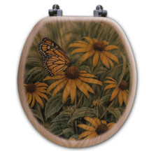 Monarch Butterfly Oak Wood Round Toilet Seat | Wood Graphixs | WGIMB-R-OAK