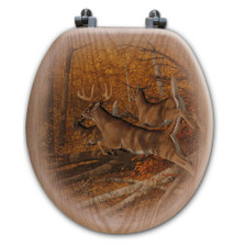 Deer Oak Wood Round Toilet Seat "Maple Rush" | Wood Graphixs | WGIMR-R