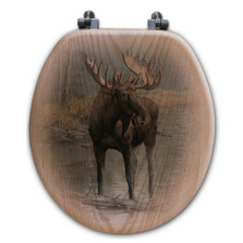 Moose Oak Wood Round Toilet Seat "Quiet Water" | Wood Graphixs | WGIQWM-R