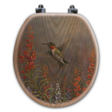 Hummingbird Oak Wood Round Toilet Seat "Summer Hummer" | Wood Graphixs | WGISH-R