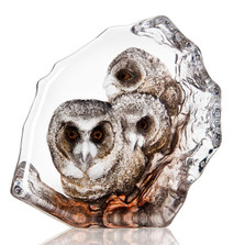 Owlets Painted Crystal Sculpture | 34201 | Mats Jonasson Maleras
