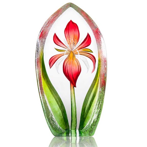 Red Orchid Mats Jonasson クリスタル Art Glass Mats Jonasson Cardinal Crystal Block