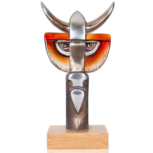 名作masasculp 四つ目おじさん　マサスカルプ　natsart works Maleras Bull Iron Crystal Sculpture | Mats Jonasson Bull Iron