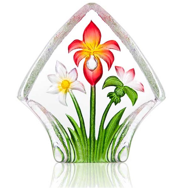 Red Orchid Mats Jonasson クリスタル Art Glass Red Orchid Mats Jonasson クリスタル Art Glass
