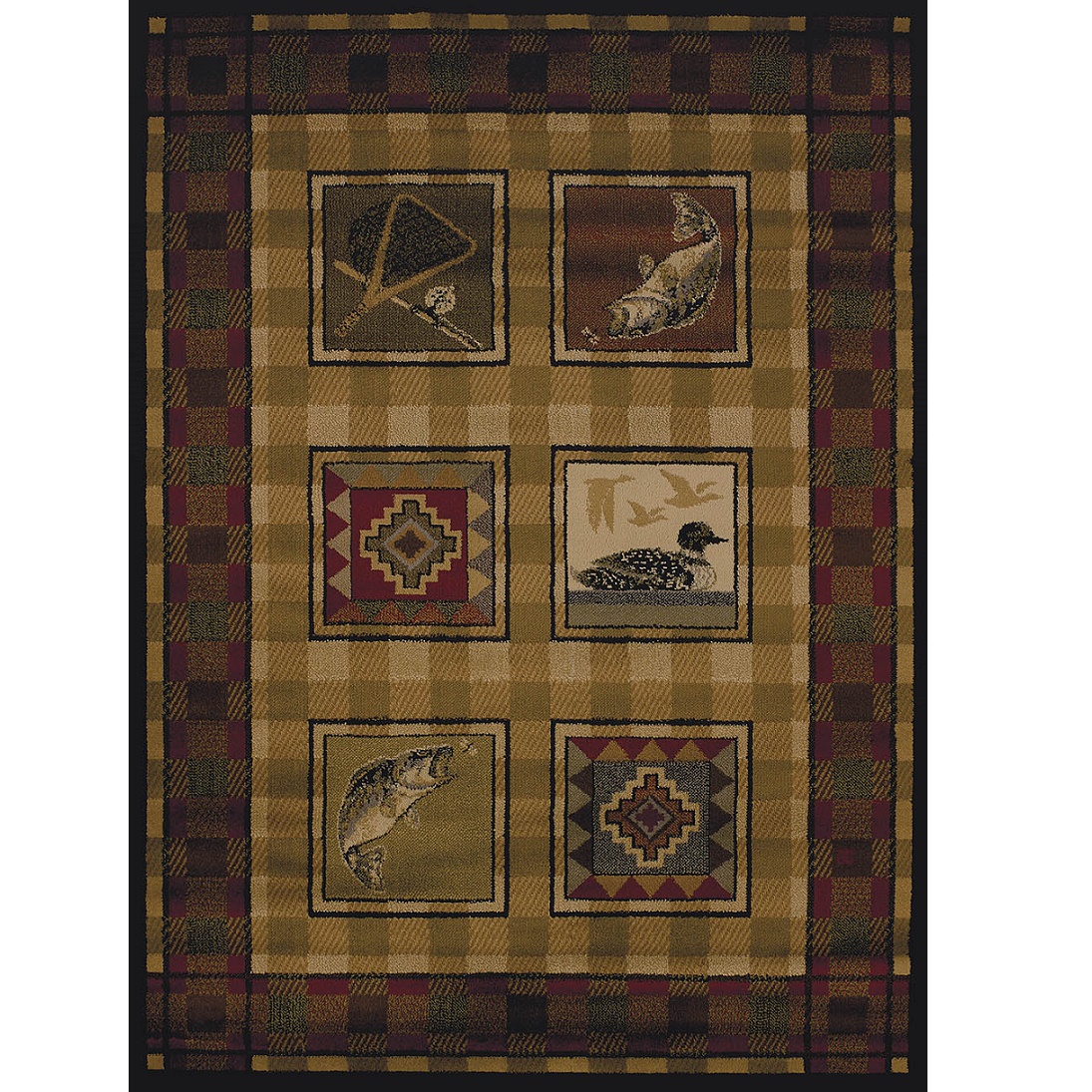 Lake House Rug 5x6'6'',Go Fishing Lake Paddle Print Decorative