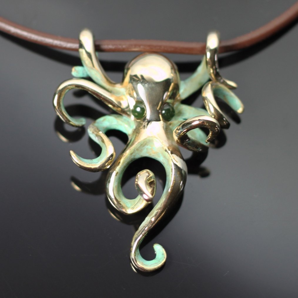 Octopus Bronze Pendant on Cord | Jade Eyes | Anisa Stewart