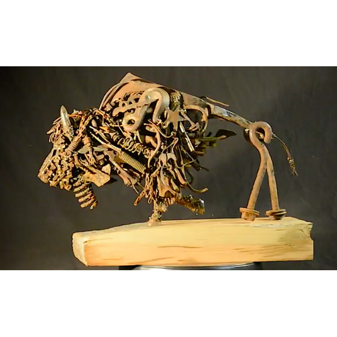 Bison Metal and Wood Sculpture | Drifter | Frank Cole Art