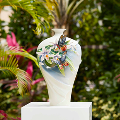 Swallowtail Butterfly and Orchid Porcelain Vase | Franz Collection