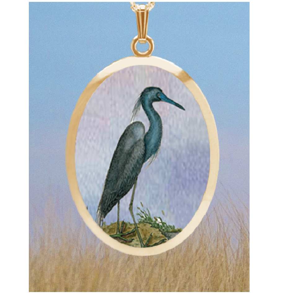 Egret Cattails Pin-Pendant