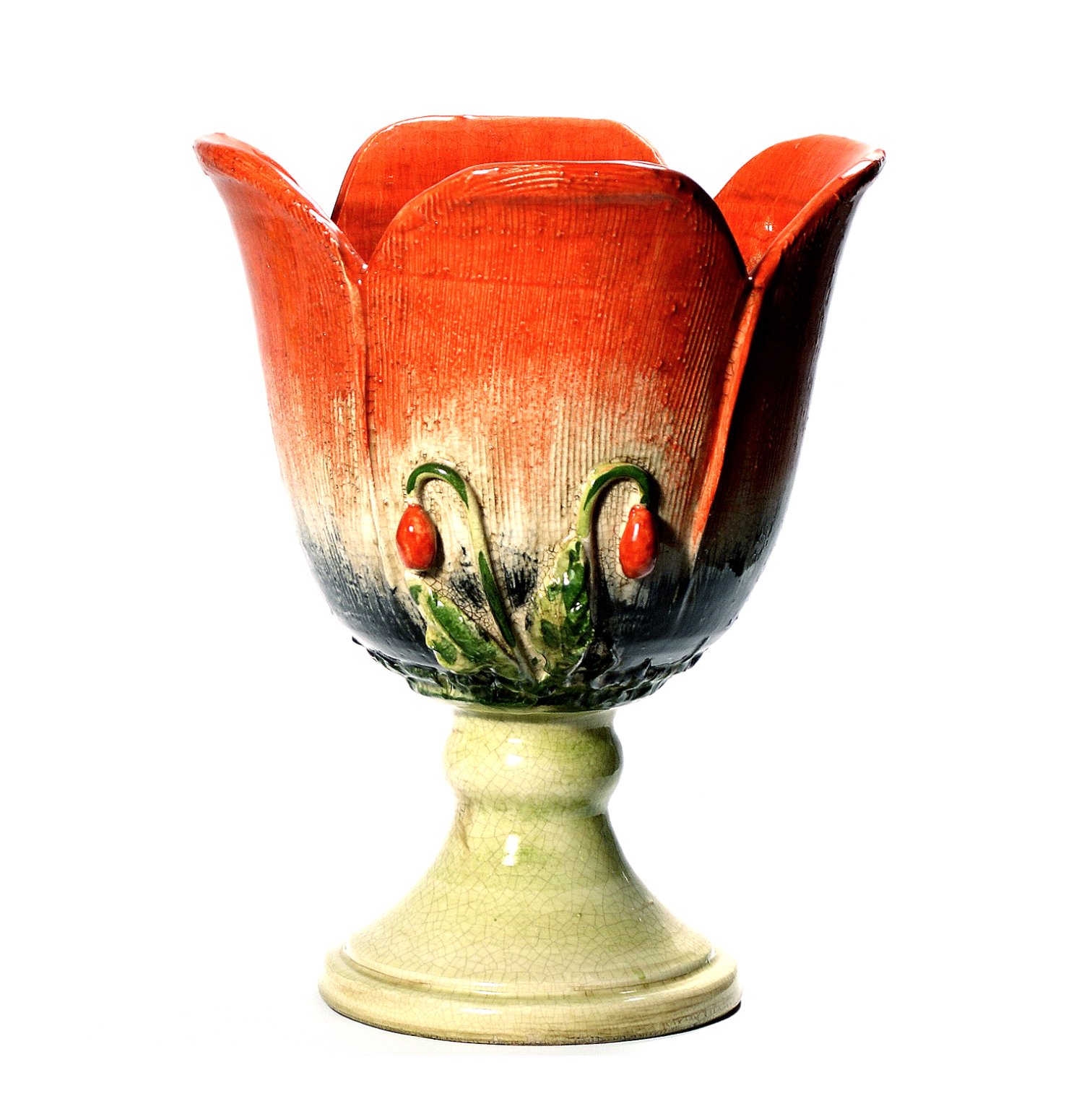 Italian Ceramic Vase 花瓶 磁器 イタリア製 約50cm Majolica Red Poppy Footed Ceramic Vase| Ceramic | Intrada Italy