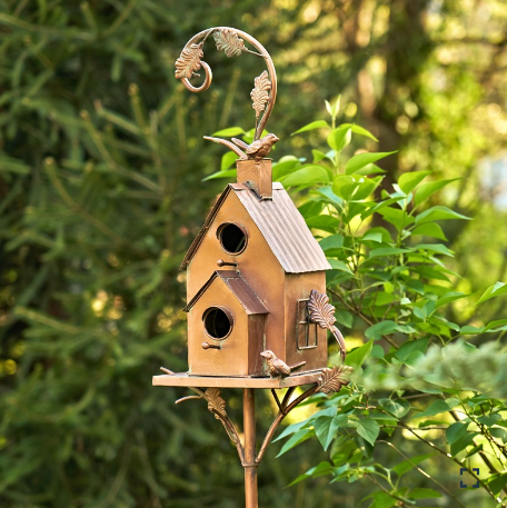 75 Inch Two Tier Iron Birdhouse with Copper Finish | Zaer