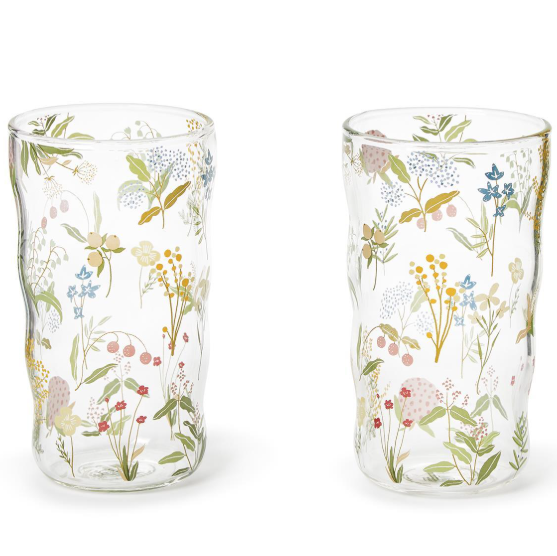 Set of 6 Hand Painted French Wildflower Tumblers Garden Delight