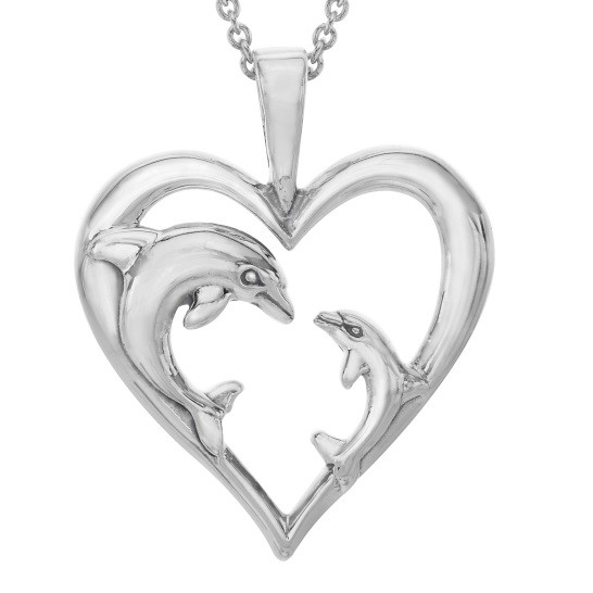 ☆TATIANA☆ Silver 925 Bebe Heart Pendant Necklace NZ2156 Dolphin Heart Pendant | Sterling Silver | Kabana