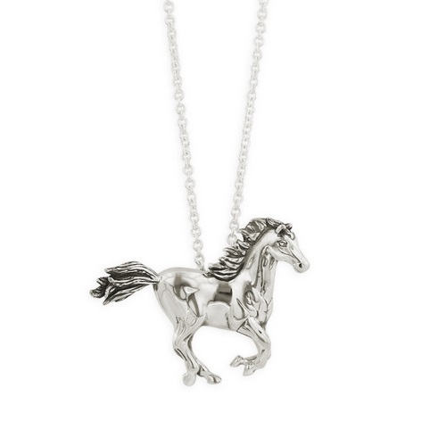 Galloping Horse Sterling Silver Pendant Necklace | Nature Jewelry