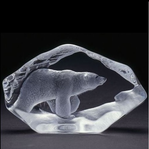 MATS JONASSON SWEDEN 熊クリスタル置物 Mats Jonasson Signed Sweden Polar Bear Intaglio Engraved