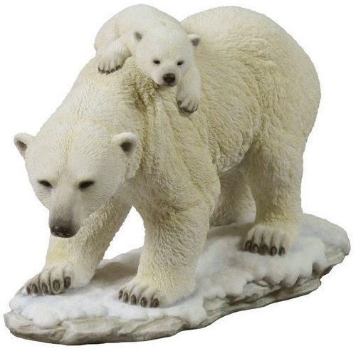 太*陽様 human made 張子　polar bear Polar Bear Sculpture | Cub on Mom's Back | Figurine