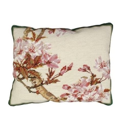 Cherry Blossom Flowers Needlepoint Down Pillow | Michaelian Home