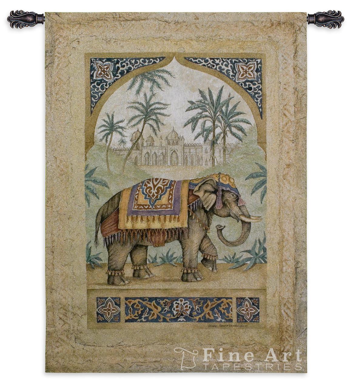 68 x 80 Wall Tapestry Kess InHouse Famenxt Ornamental Indian Elephant Black White Digital