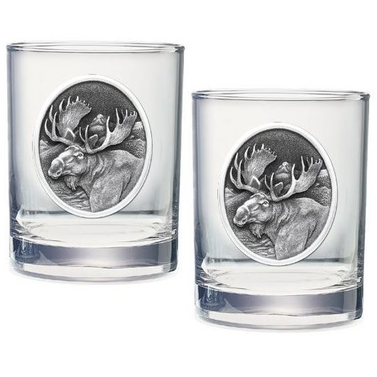 Moose Double Old Fashioned Glass Set of 2