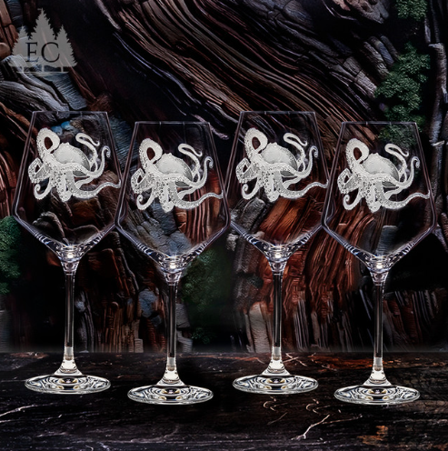 Octopus WIne Glass | Etched Crystal | Evergreen Crystal
