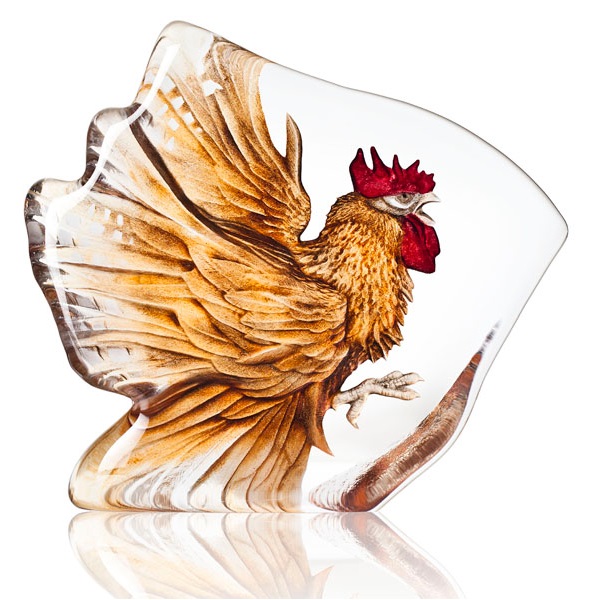 Rooster Painted Crystal Sculpture | 34179 | Mats Jonasson Maleras