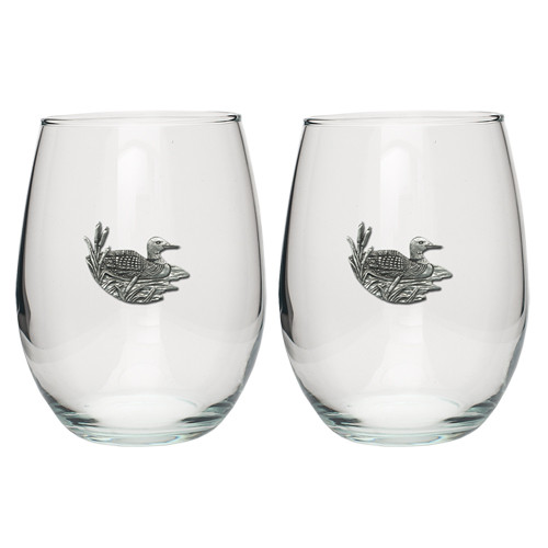 Loon Stemless Wine Glass Set of 2 Loon Barware Heritage Pewter