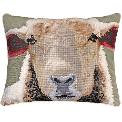 Sheep Face Needlepoint Down Throw Pillow | Michaelian Home