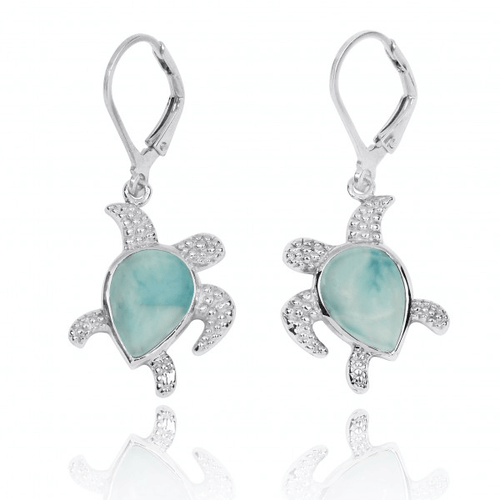 Turtle Sterling Silver Larimar Drop Earrings | Larimar Turtle Drop Earrings