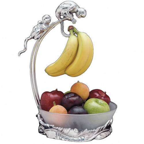 Arthur Court Designs Monkey Banana Holder With Glass Bowl - Aluminum, 9.5" Tall, Handmade