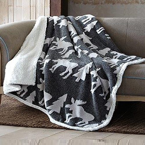 Moose Jacquard Fleece Sherpa Throw Blanket Moose Black Throw Blanket