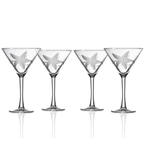 Engraved Starfish Set of Four Martini Glasses