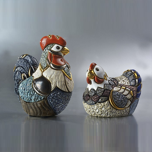 Hen and Rooster Family Ceramic Figurine Set of 2 | De Rosa