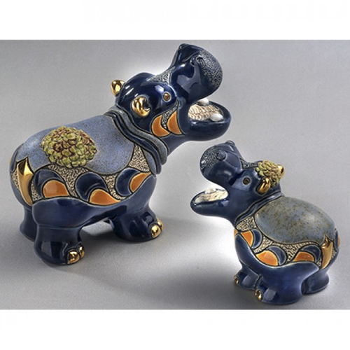 Hippo with Water Lily Family Ceramic Figurine Set of 2 | De Rosa