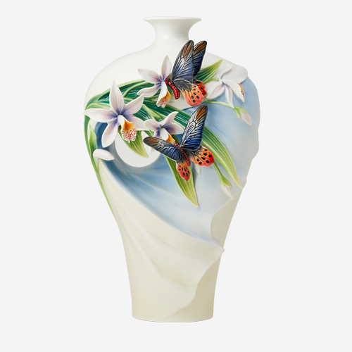 Swallowtail Butterfly and Orchid Porcelain Vase | Franz Collection